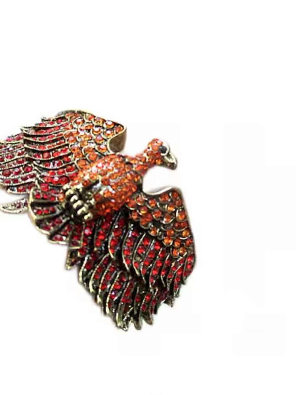 red and orange rhinestone phoenix clamper bracelet ... sparkly vintage cuff - Picture 5 of 6